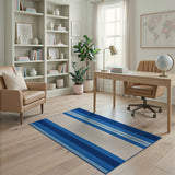 Bold Vertical Blue Striped Area Rug