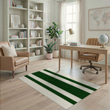 Deep Green and Ivory Vertical Striped Area Rug