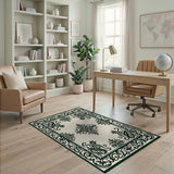 Ornate Black on Ivory Persian Medallion Rug