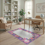 Cute Pink Bunny Flower Border Area Rug