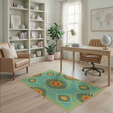 Geometric Modern Teal Starburst Geometric Area Rug