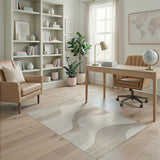 Beige and Neutral Layered Wave Beige Abstract Area Rug