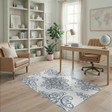 Elegant Navy Blue Damask Swirl Area Rug