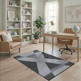 Bold Black White Geometric X Area Rug