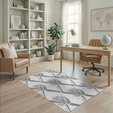 Geometric Palm Frond Area Rug - Black White