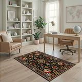 Vibrant Floral Persian Area Rug on Black