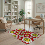 Vibrant Red Daisy Sunflower Floral Area Rug