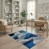 Geometric Modern Abstract Blue Wave Geometric Area Rug