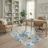 Vintage Blue Floral Pattern Area Rug