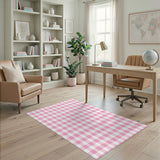 Pink Gingham Checkered Washable Area Rug