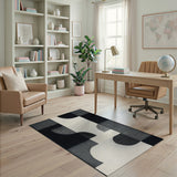 Black White Curved Geometric Area Rug