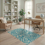 Blue and Teal Teal Maze Geometric Area Rug