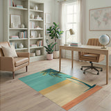 ODIKA Vintage Surf Beach Scene Washable Rug - Retro Coastal Low Pile Area Rug
