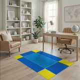 Blue Yellow Geometric Grid Area Rug