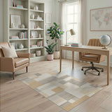 Neutral Geometric Block Beige and Neutral Area Rug