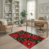 Red Poinsettia Floral Floral Vintage Area Rug
