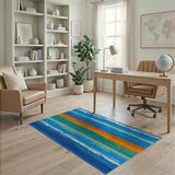 Abstract Blue Teal Striped Area Rug