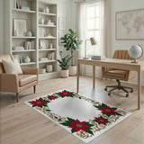Festive Red Poinsettia Border Area Rug
