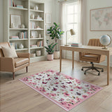 Vintage Pink Roses Butterflies Area Rug
