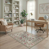 Pink Floral Vintage Area Rug with Cream Base