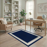 Navy Blue Double Border Area Rug