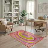 Vibrant Pink Rainbow Oval Geometric Rug