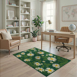 Green Emerald Green Daisy Floral Area Rug