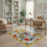 Yellow Border Multi-Color Geometric Modern Rug