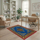 Royal Blue Ornate Gold Medallion Area Rug