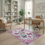 Floral Vintage Pink Whimsical Pink Butterfly Floral Area Rug