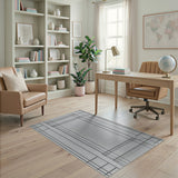 Bold Black White Grid Line Area Rug