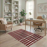 Burgundy Gingham Check Area Rug