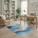 Layered Blue Wave Geometric Geometric Modern Area Rug