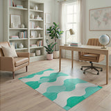 Teal Ocean Wave Coastal Area Rug