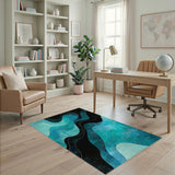 Teal Wave Abstract Black Area Rug