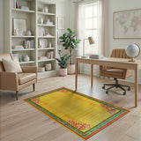 Vibrant Yellow Woven Rug with Tribal Borders