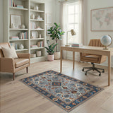 Blue and Teal Traditional Persian Blue Teal Persian Medallion Area Rug