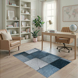 Distressed Blue Grey Tile Patchwork Rug