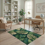Boho Chic Lush Variegated Monstera Leaf Green Area Rug