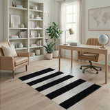 Black and White Geometric Modern Bold Black White Horizontal Striped Area Rug