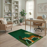 Emerald Green Cartoon Tiger Area Rug
