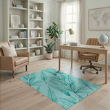 Teal Feather Pattern Boho Area Rug