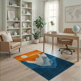 Orange Sunset Over Teal Mountains Geometric Rug