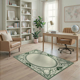 Ornate Green Leaf Scroll Frame Area Rug