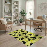 Playful Black Cats Doodles Yellow Area Rug