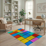 Multi-color and Patterns Vibrant Multi-Color Geometric Grid Area Rug