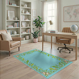 Serene Blue Floral Vine Border Area Rug