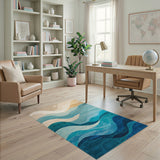 Coastal Beach Blue and Teal Blue Teal Wave Coastal Area Rug