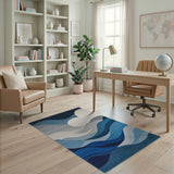 Blue and Teal Abstract Blue Waves Area Rug
