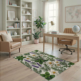 Botanical Herbs Area Rug - Mint Rosemary Lavender Daisies